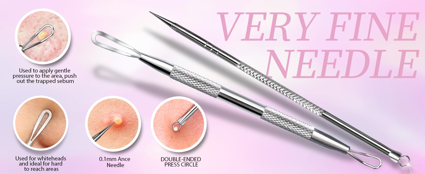 Facial Tools Kit with Blackhead Remover Tweezers, Ingrown Hair Tweezers, Pimple