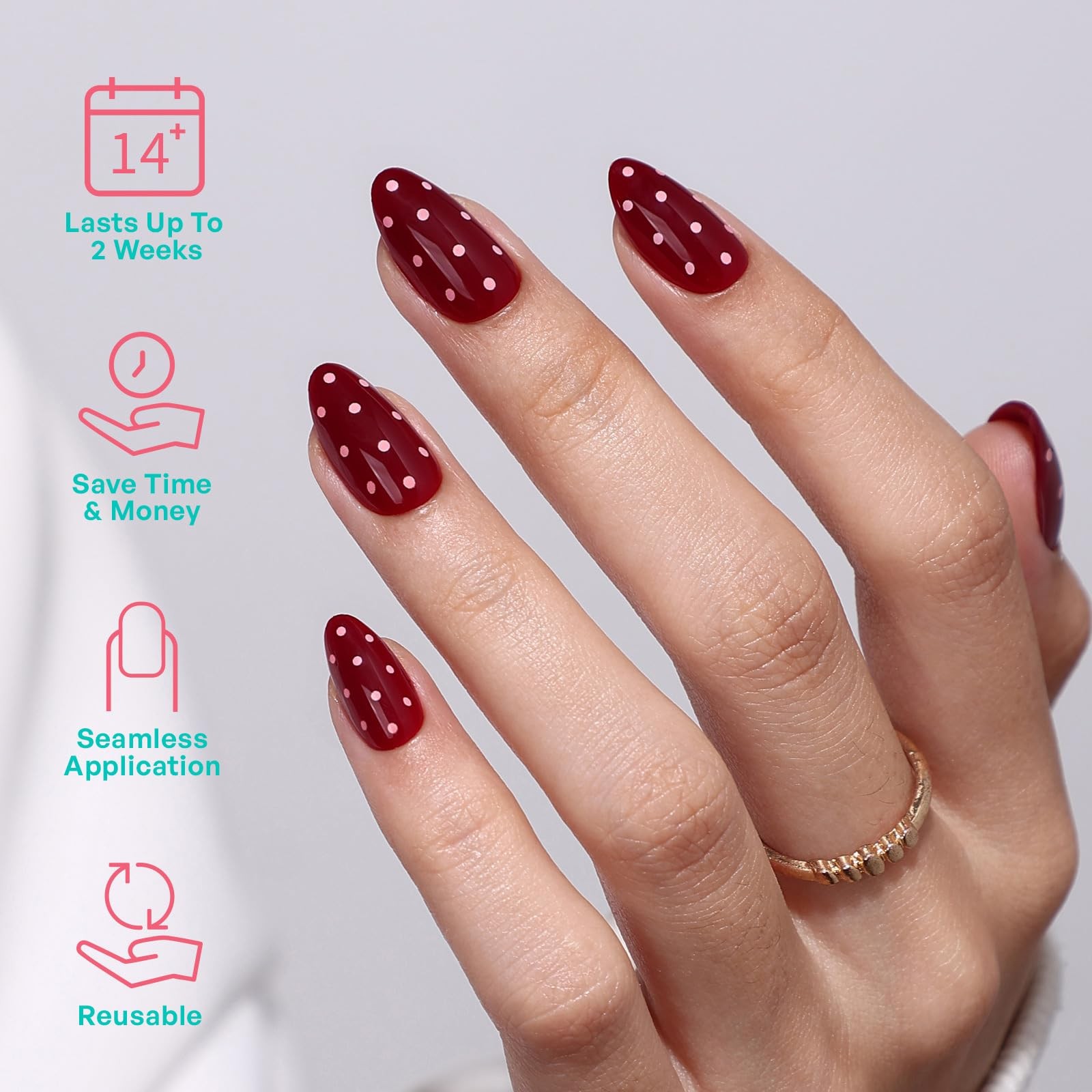 GJZEZ 32Pcs Red Polka Dot Short Almond Press On Nails