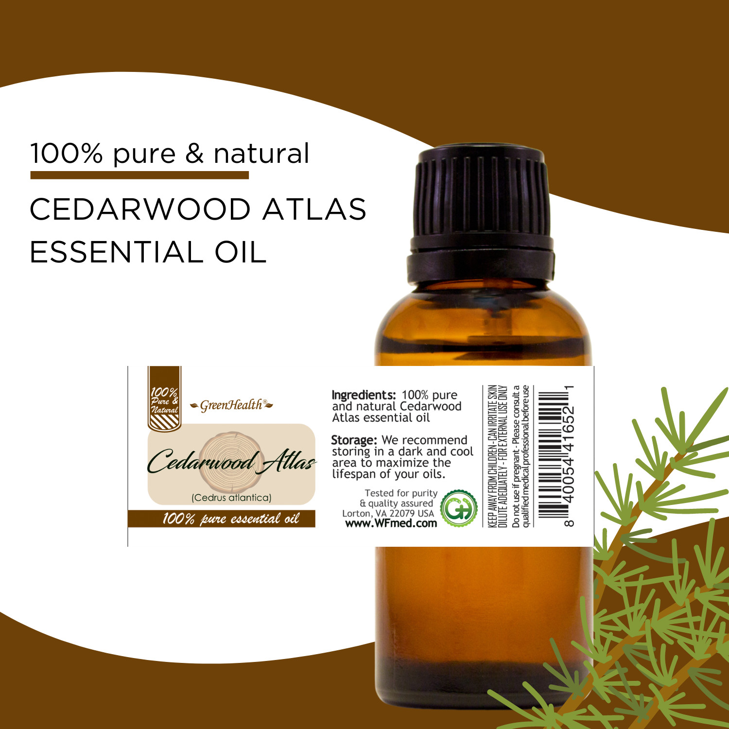 GreenHealth Cedarwood Atlas Essential Oil 100% Pure Many Sizes Free Shipping