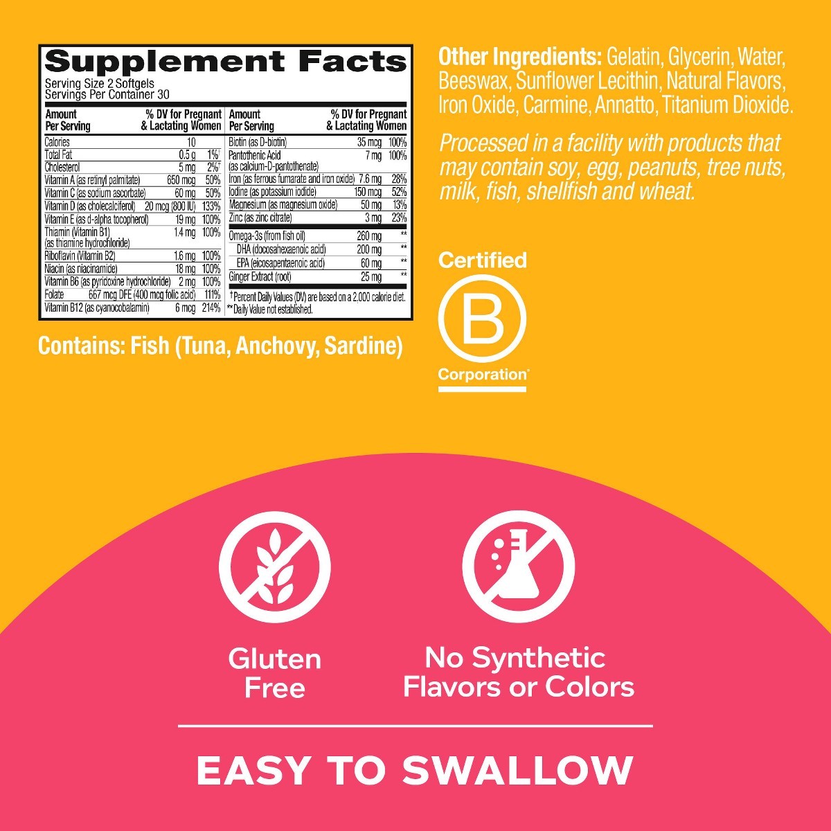 OLLY Ultra Strength Prenatal Multivitamin Softgels with Folic Acid + DHA – 60ct: