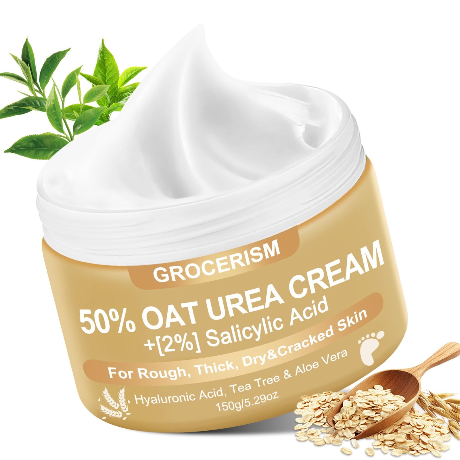 Urea Cream 50 Percent for Feet Maximum Strength 5.29 oz with Oat and 2% Salicyli