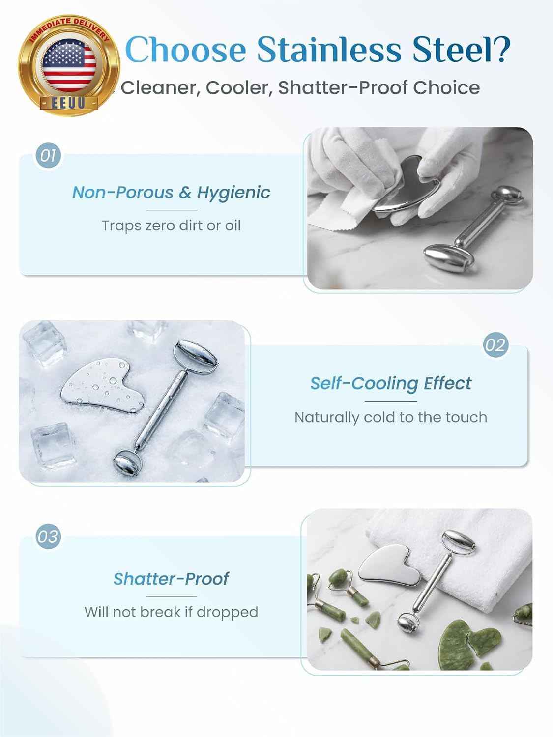 Gua Sha and Face Roller Set: Anti-Breakage Stainless Steel Roller for Long-Lasti