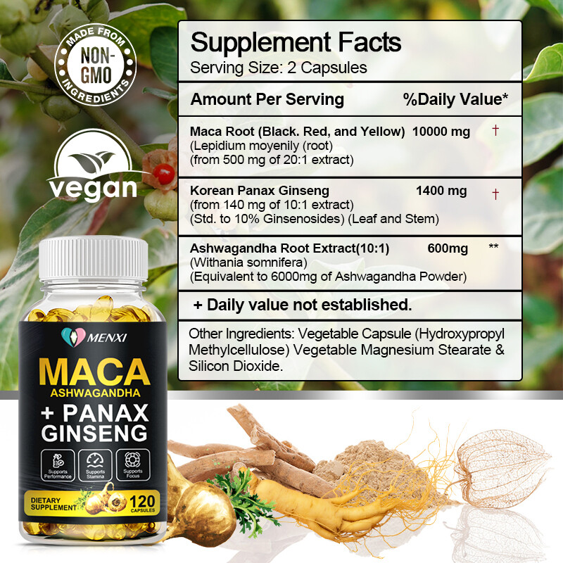 Maca Root Capsules 10000mg, Peruvian Maca Extract for Men & Women 120 Capsules