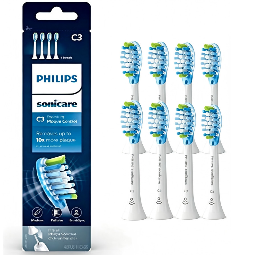 8-Pack Genuine Philip C3 Premium Plaque Control Brush Heads C3-White-HX9044/17
