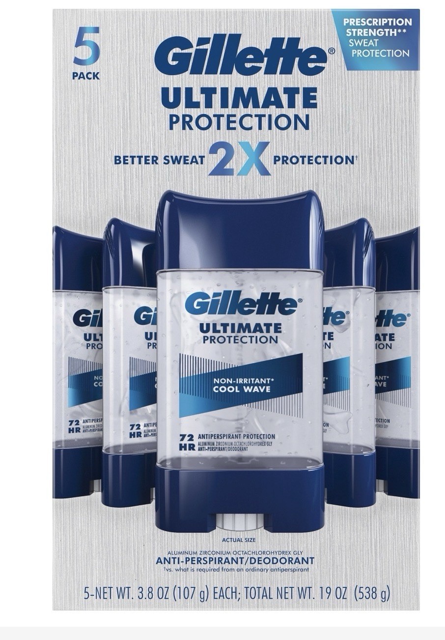 Gillette Ultimate Protection 6-in-1 Antiperspirant, 3.8 oz, 5-pack