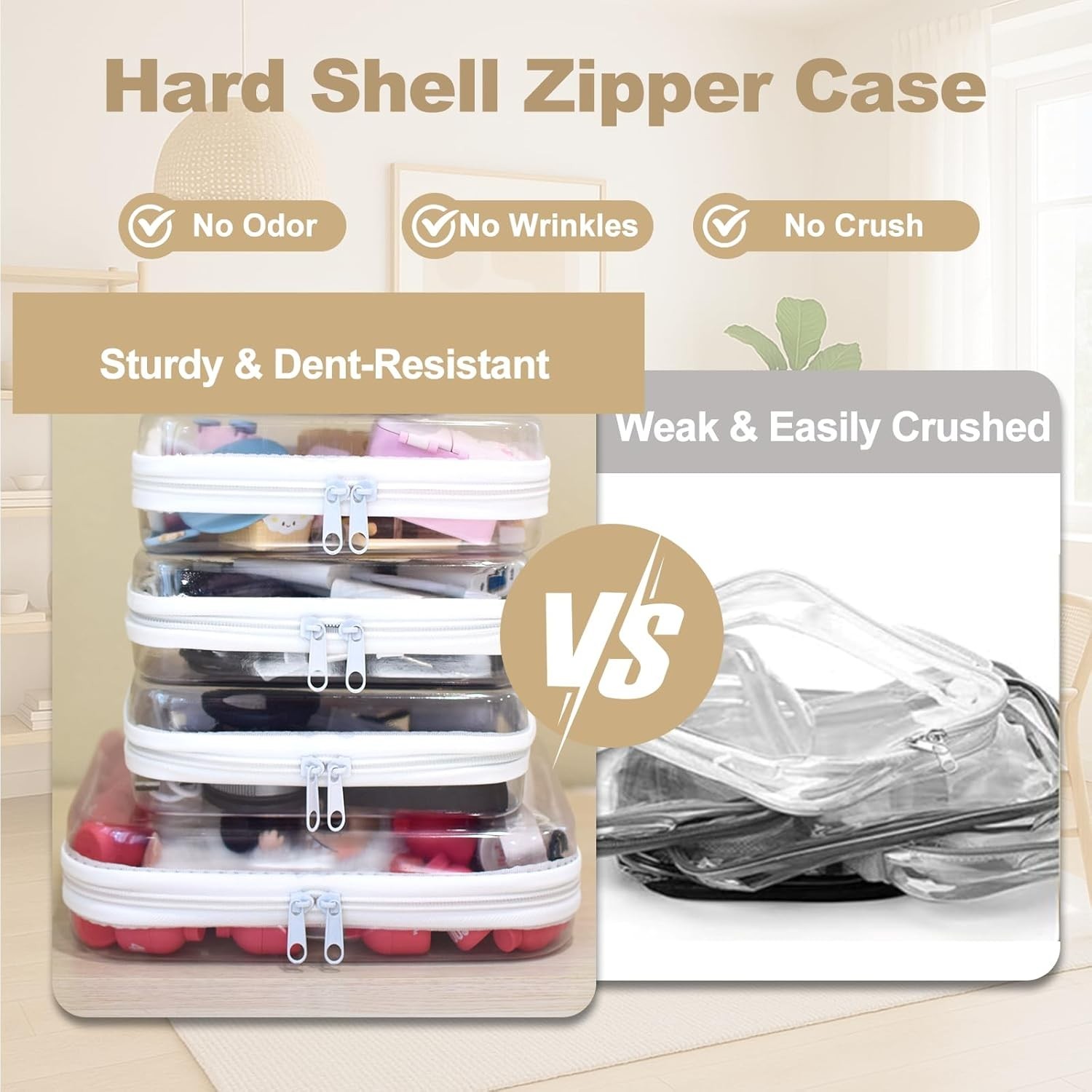 4 Pcs Clear Hard Shell Zipper Pouches Travel Organizer Toiletry Cosmetic Bag Set