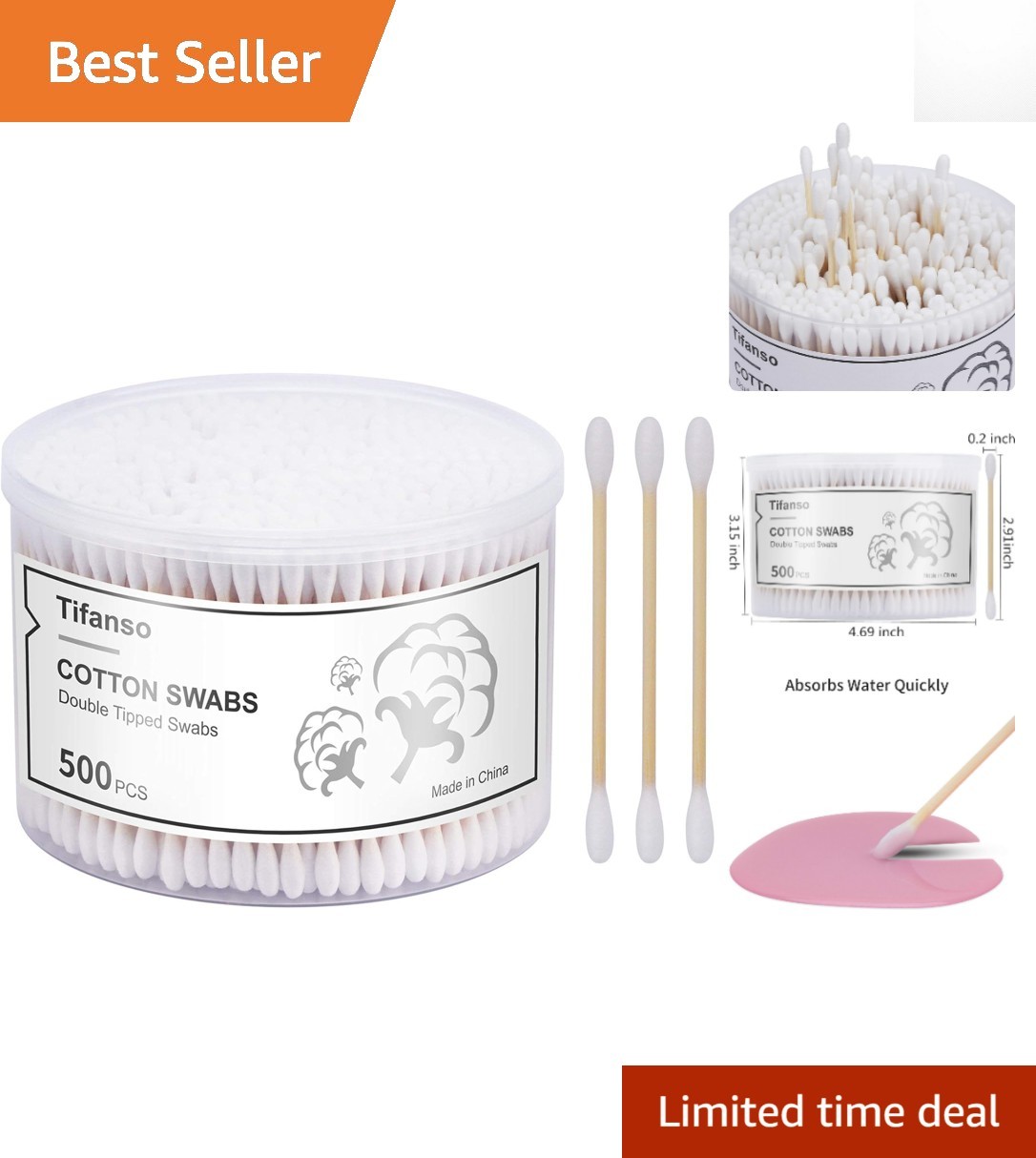 Sustainable 500 Count Cotton Swabs – Hypoallergenic Dual Head Tips with Box