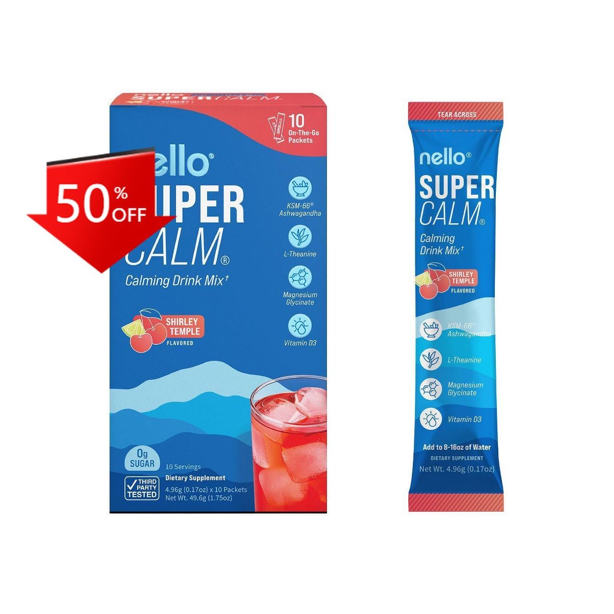 Nello Supercalm Drink Mix Supplement Powder – Shirley Temple – 10ct