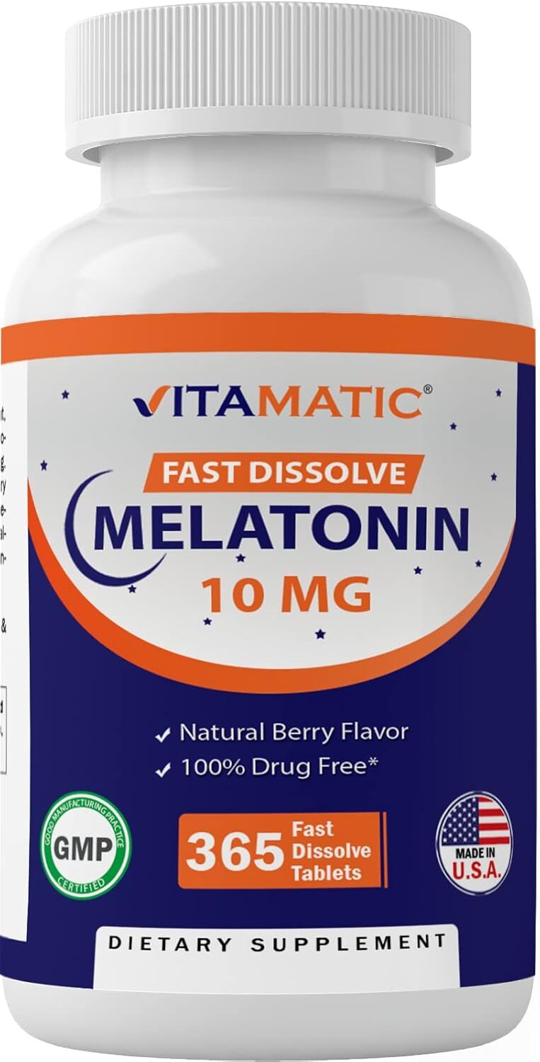 Vitamatic Melatonin 10mg Tablets | Vegetarian, Non-GMO, Gluten Free | 1 Year…