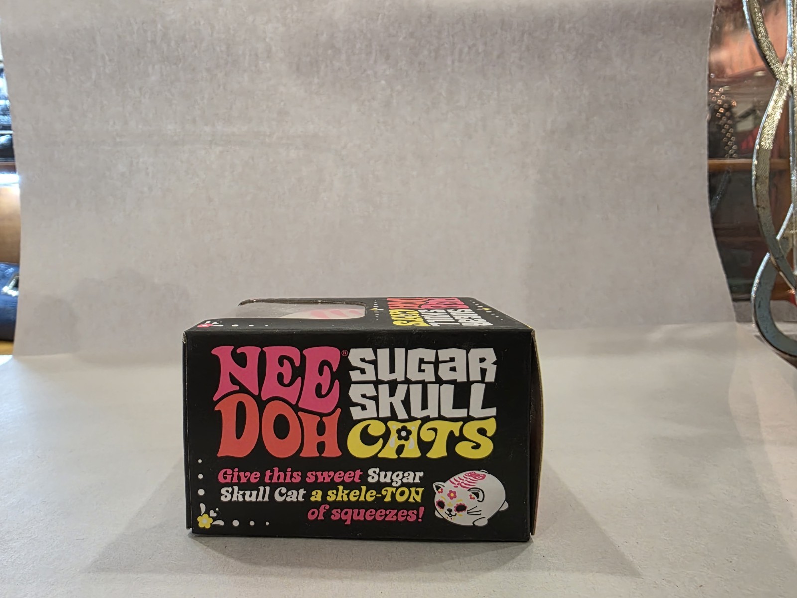 Authentic NeeDoh Sugar Skull Cat Squishy Toy White Pink HTF New in Box Schylling