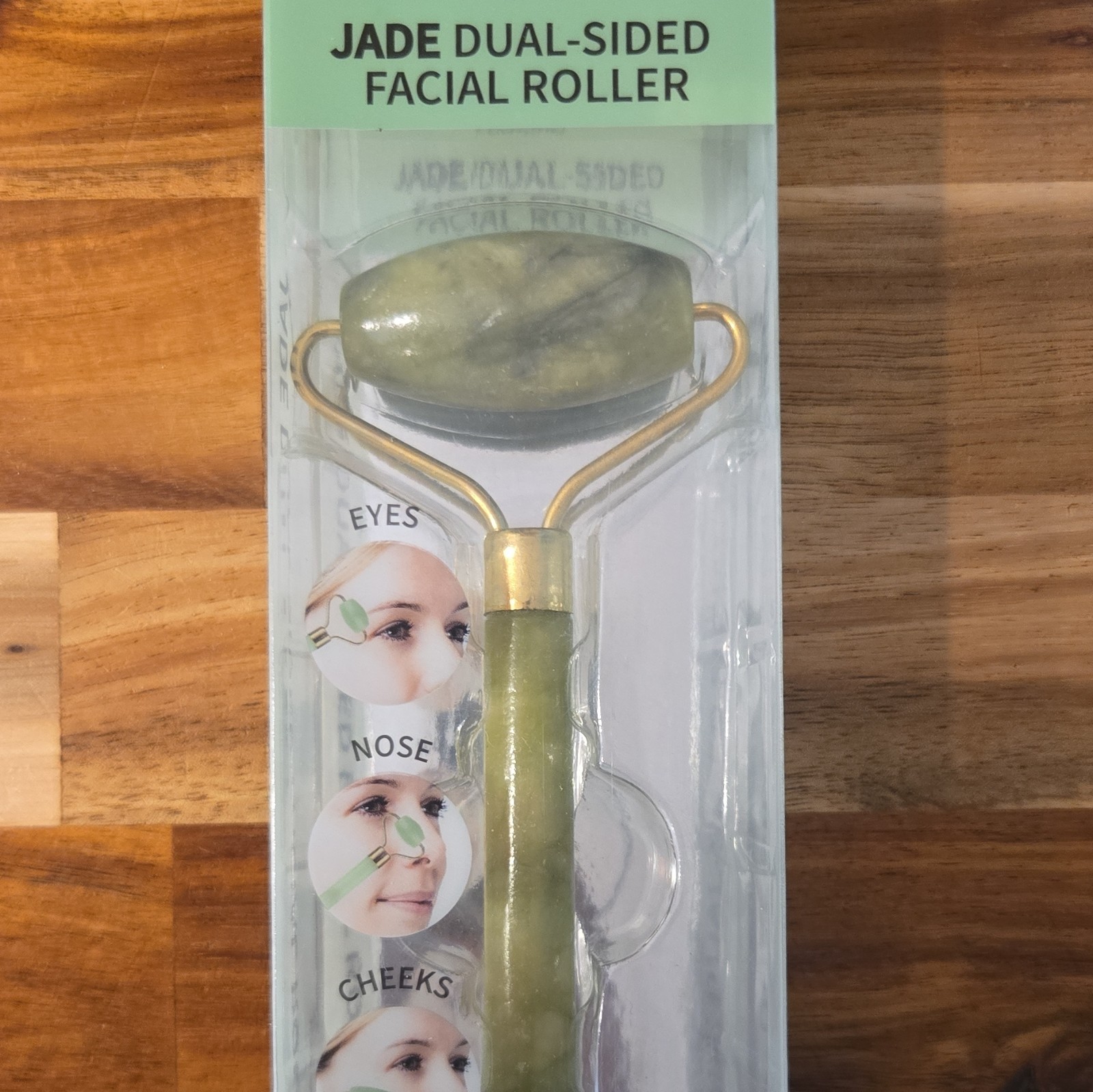 Jade Dual-Sided Facial Roller Manual Handheld 2-Head for Face Eyes Neck