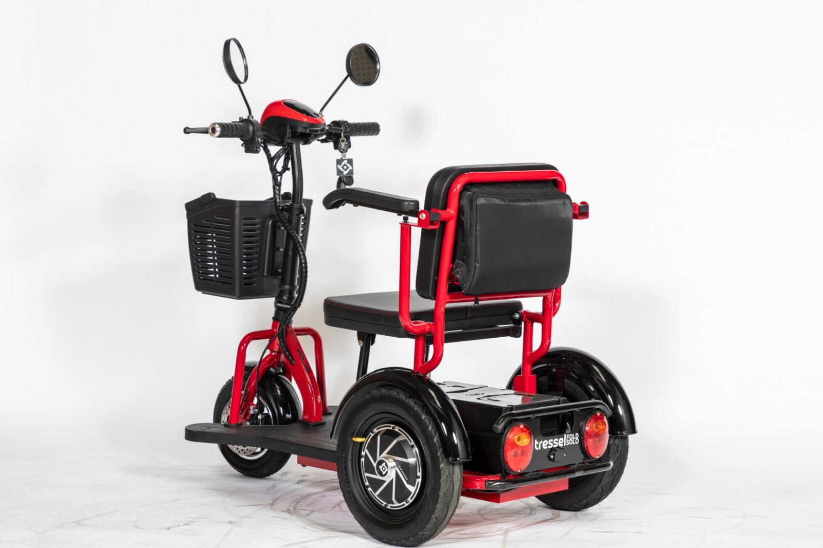 Red Tressel Fold Solo 3-Wheel Foldable Electric Scooter w/ Basket & Mirrors