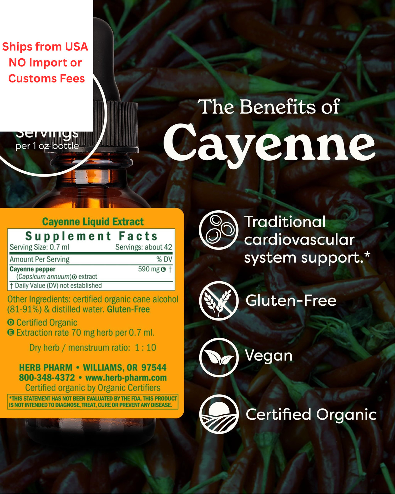 Herb Pharm Certified Organic Cayenne Extract for 1 Fl Oz (Pack of 1), Default