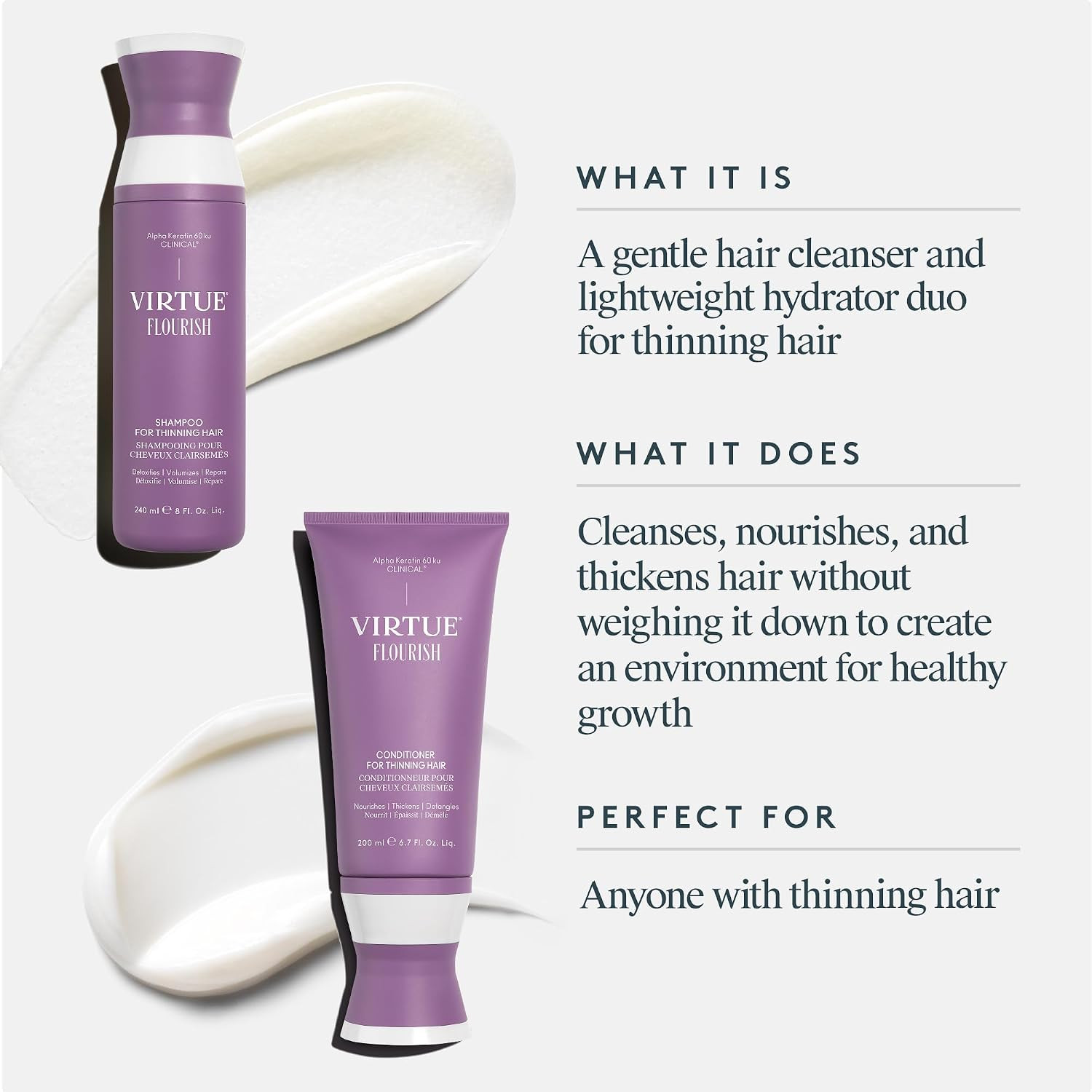Virtue Flourish Shampoo and Conditioner Set for Fine or Thinning Hair, Sulfate F