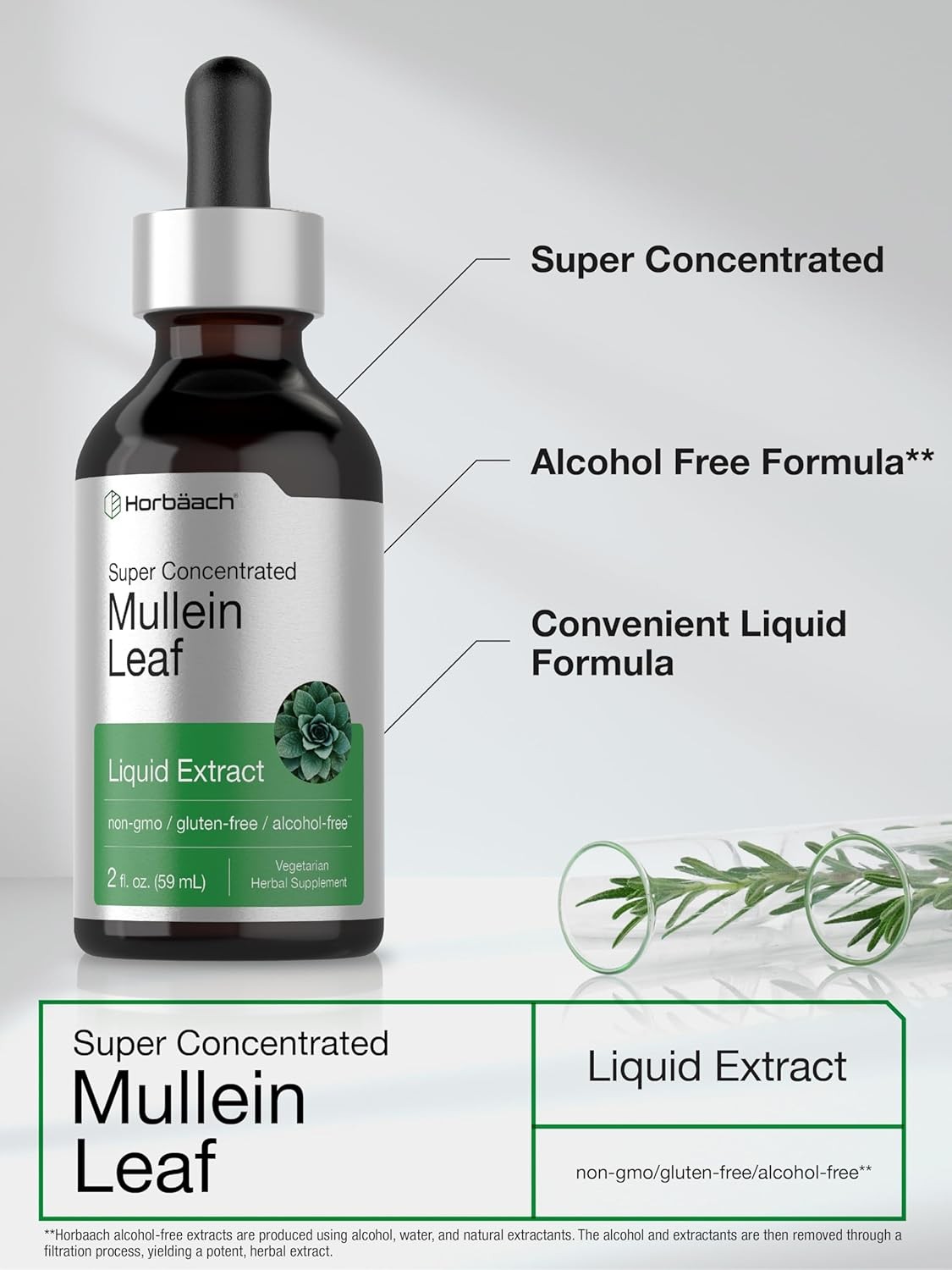 Mullein Leaf Liquid Extract | 2 fl oz | Alcohol Free, Vegetarian | by Horbaach