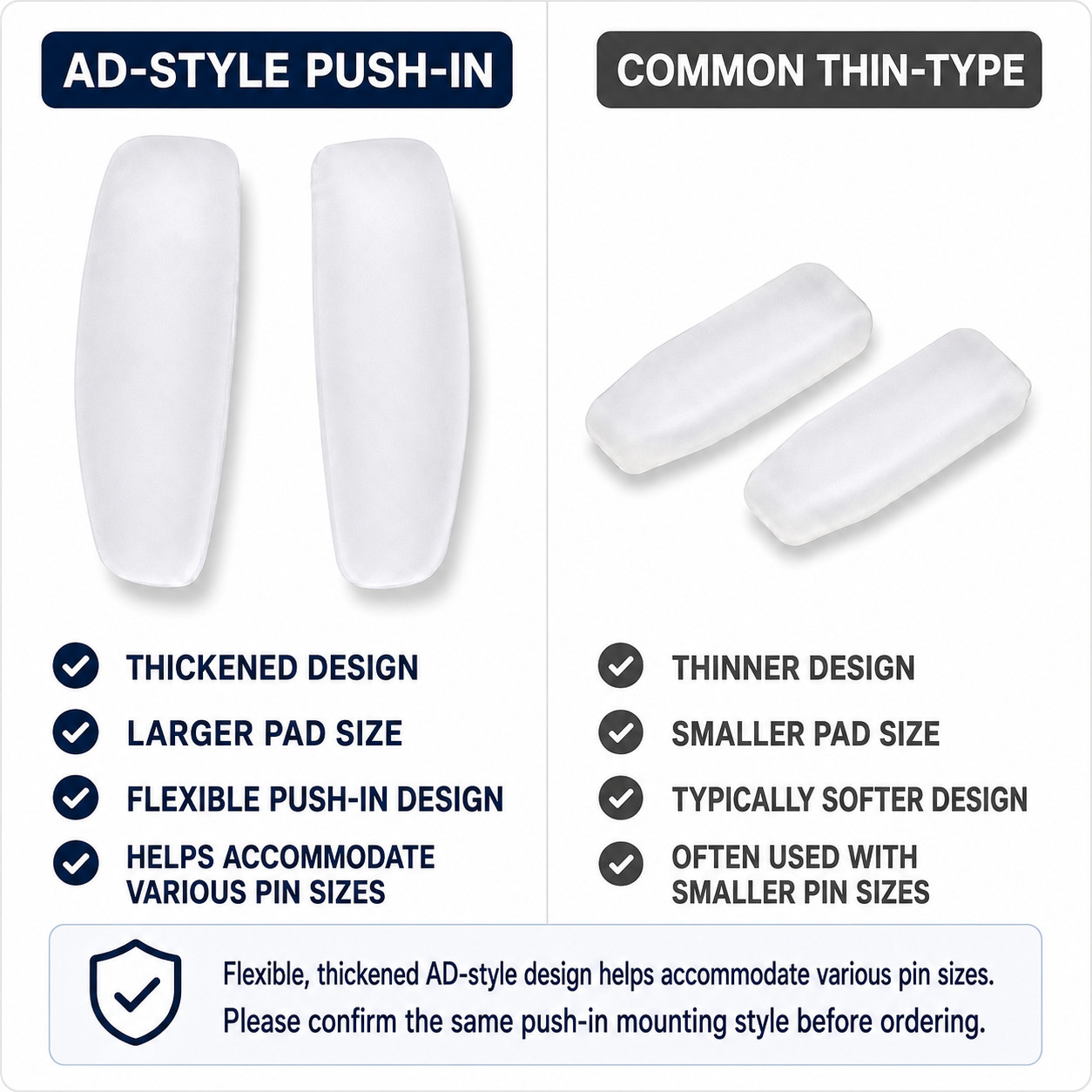 AD-Style Push-In Rectangular Nose Pads Matte White Silicone L/R 3 Pairs