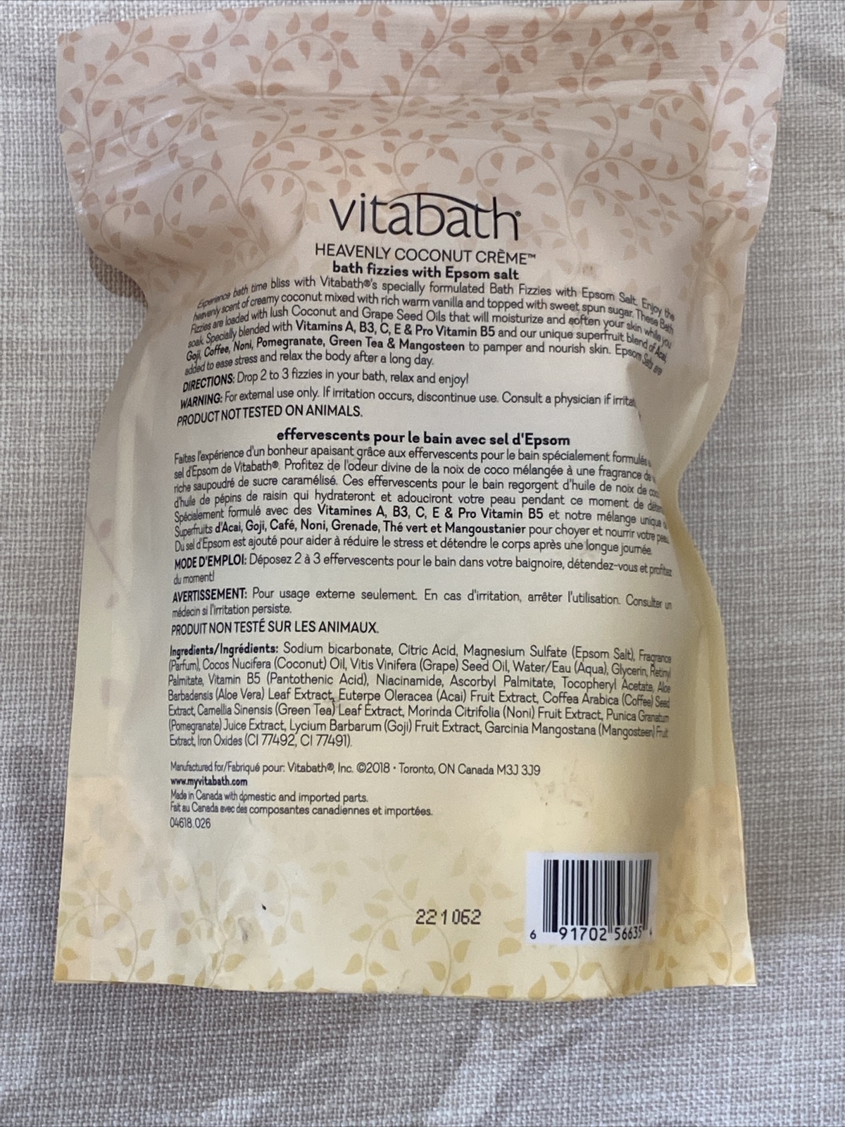 Vitabath Bath Fizzies Heavenly Coconut Creme 10 oz Fizzy Spa Bath