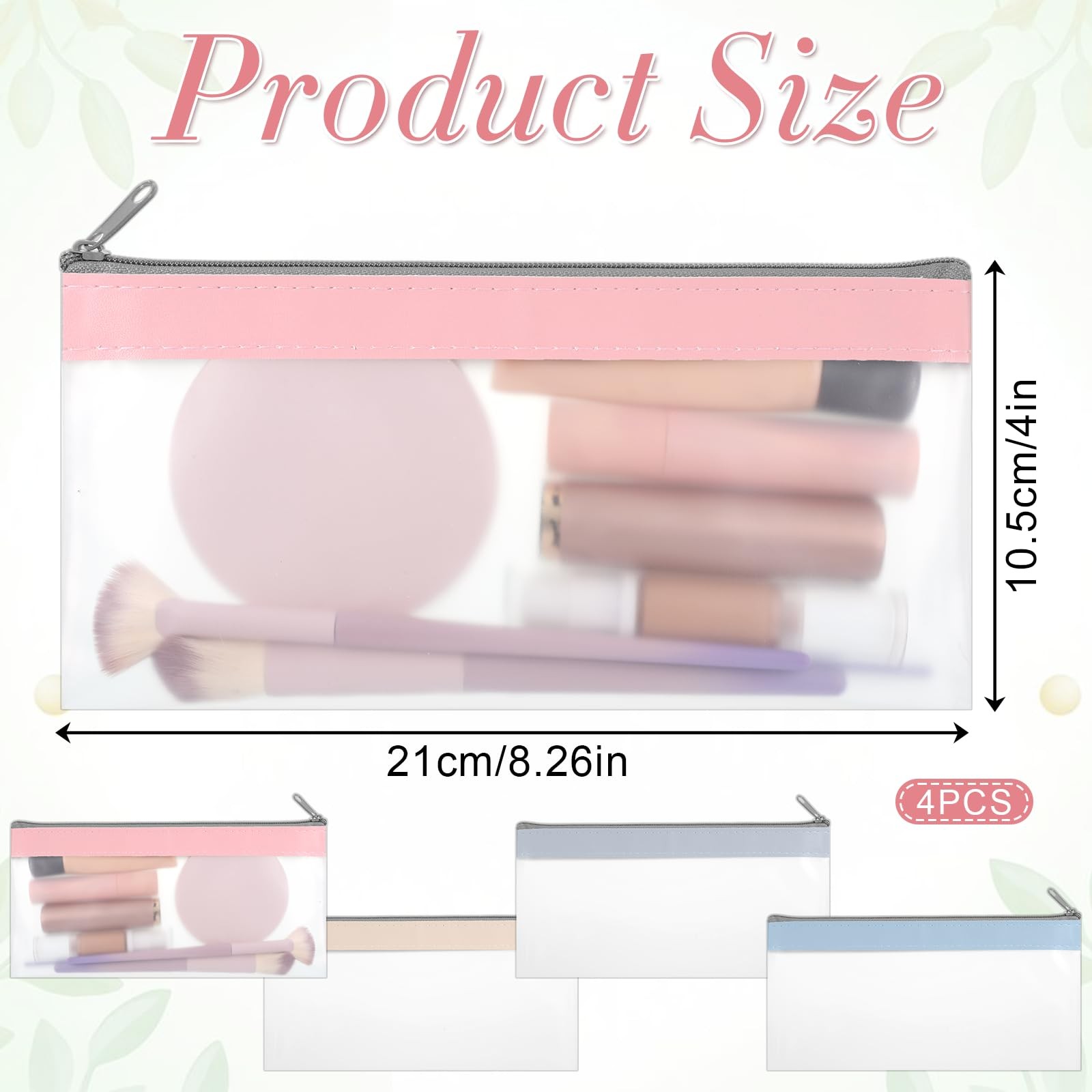 4 Pcs Clear Zipper Pouches, 8.26 x 4 Inch Mini Makeup Bag Waterproof Money Ba…