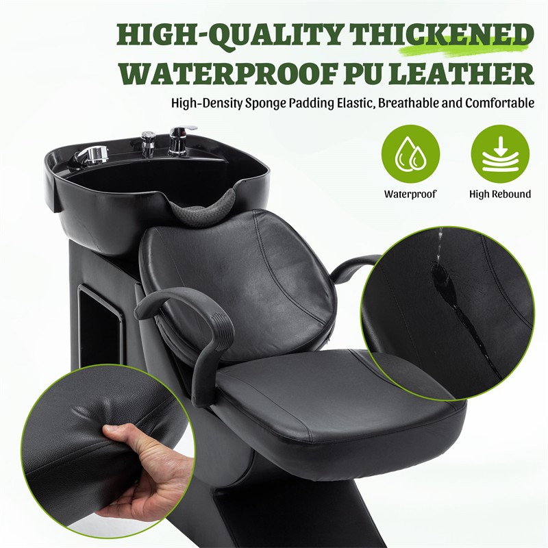 Shampoo Bowl and Chair Set for Salon with ABS Sink & PU Leather Chair for Spa