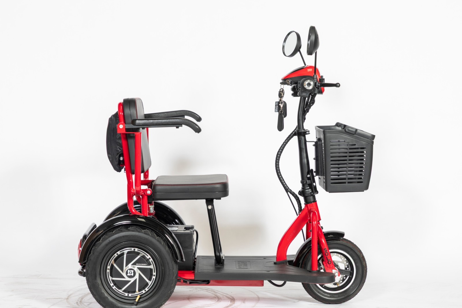 Red Tressel Fold Solo 3-Wheel Foldable Electric Scooter w/ Basket & Mirrors