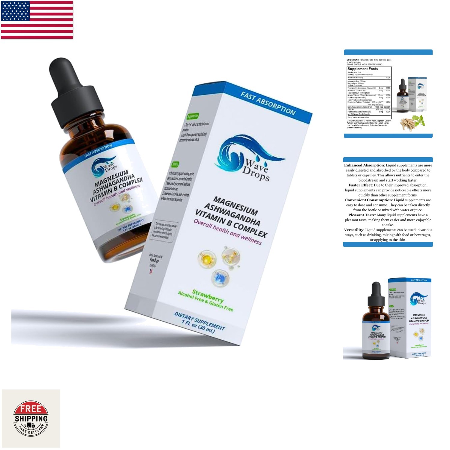 Natural Magnesium, Ashwagandha & B-Complex Drops – Promote Nervous System Health