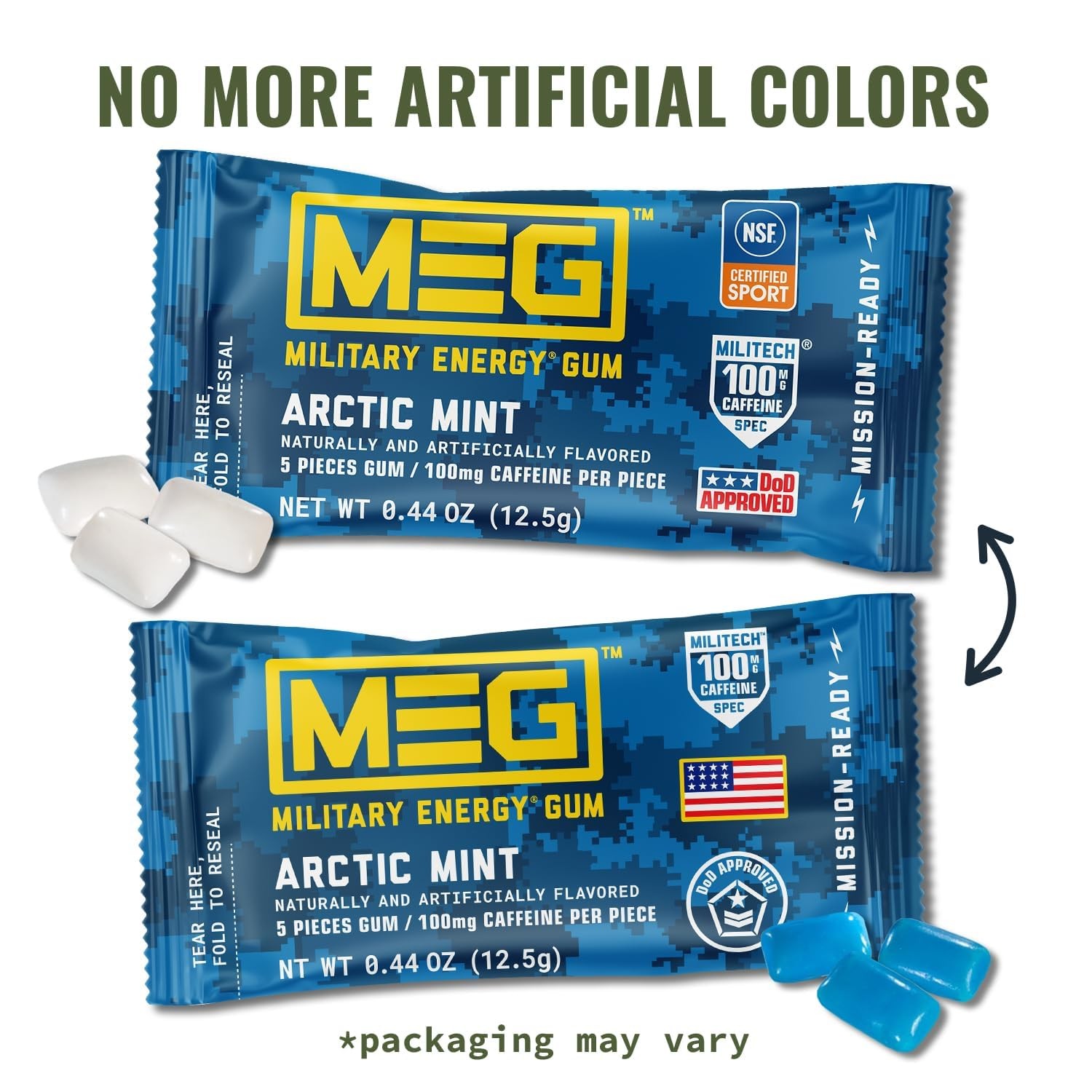 MEG – Military Energy Gum | 100mg of Caffeine Per 5 Count (Pack 4), Arctic