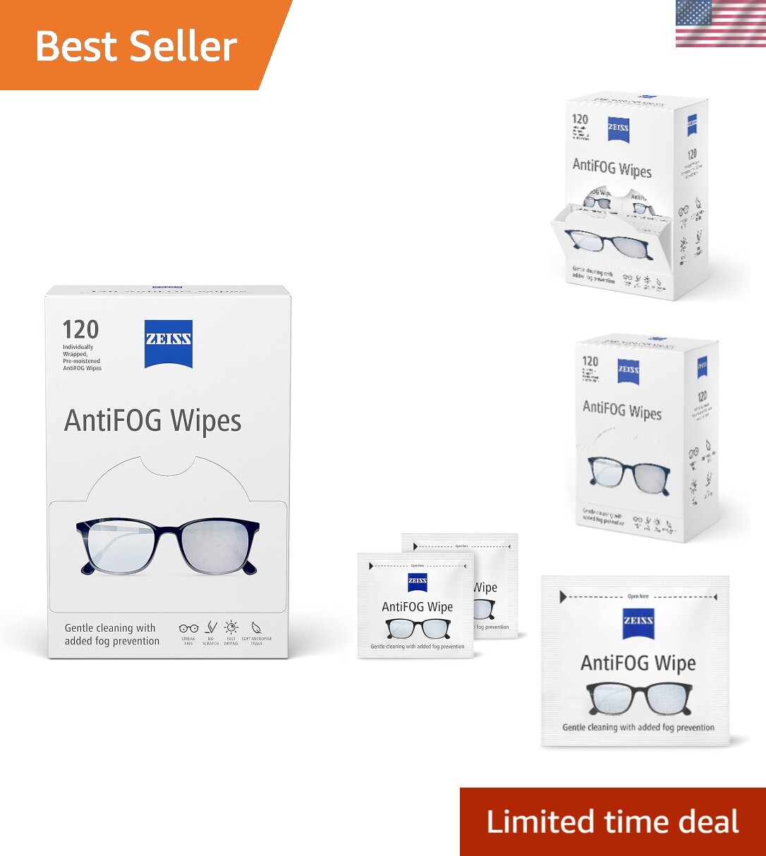 120 Count Anti-Fog Wipes – Unscented Biodegradable Lens Care for Clear Vision