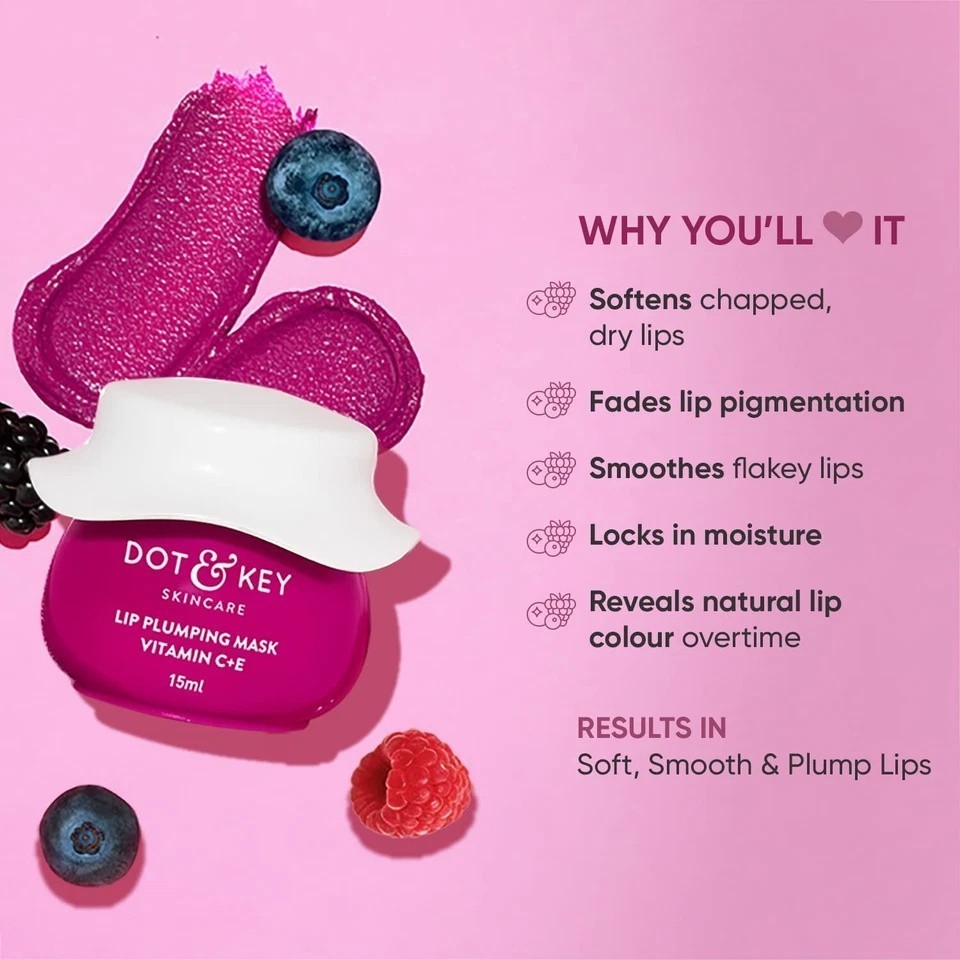 Dot & key Lip Plumping Mask Vitamin C + E Lip Mask for Dry Lips BERRY 15ml