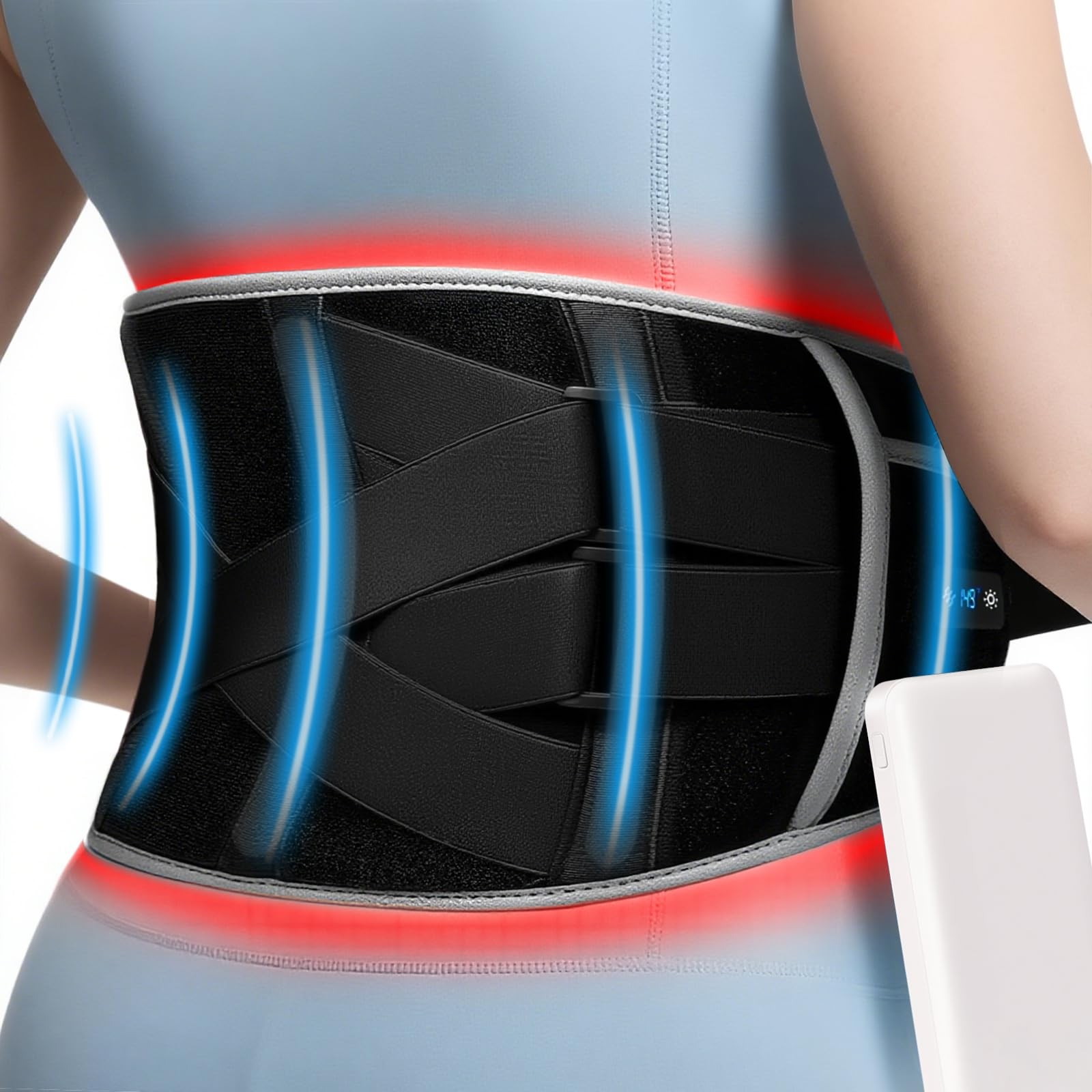 Cordless Heating Pad for Back Pain Relief: 7000mAh Lower Back Massager with 6…
