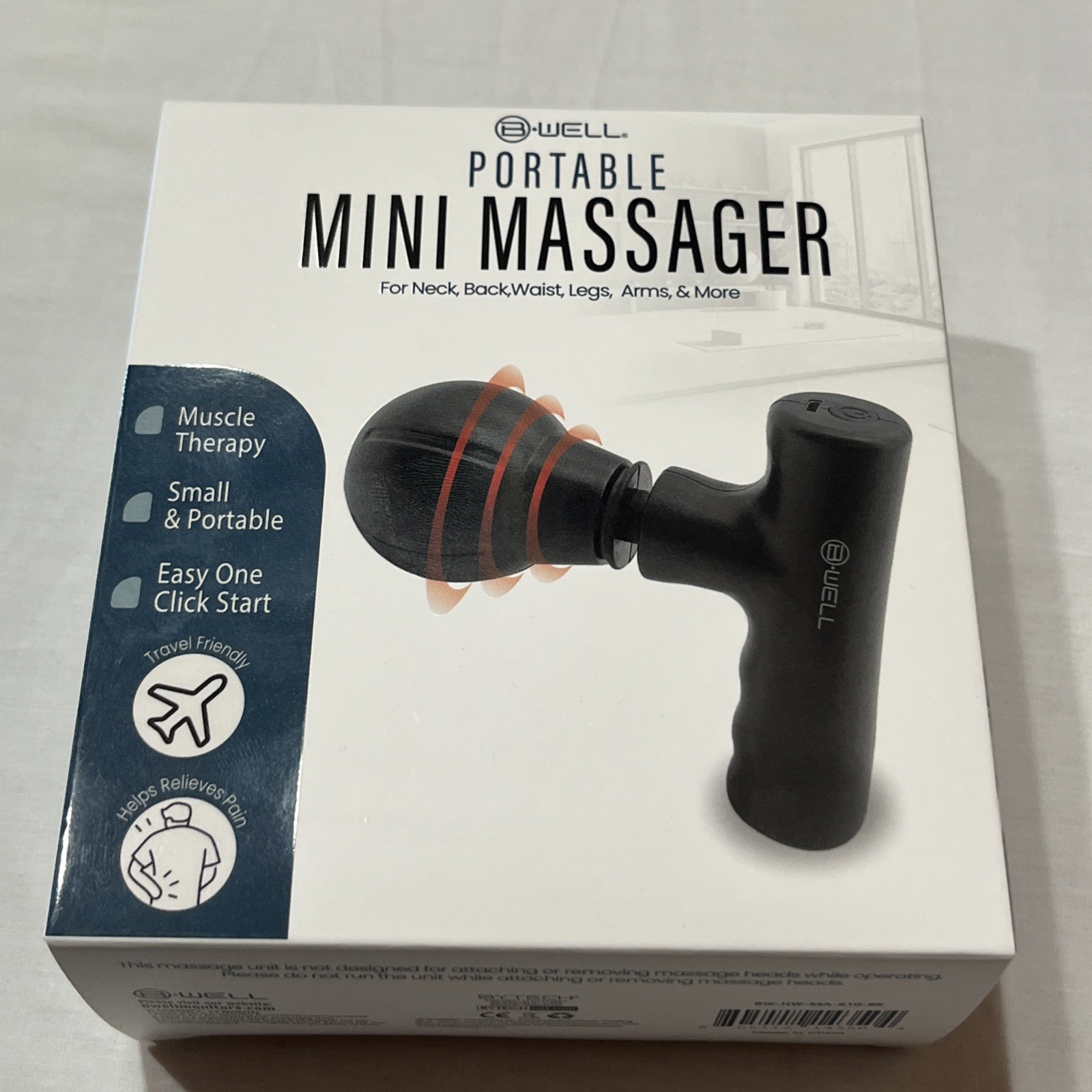 B-WELL Portable Handheld Mini Vibrating Massager USB Charging Black