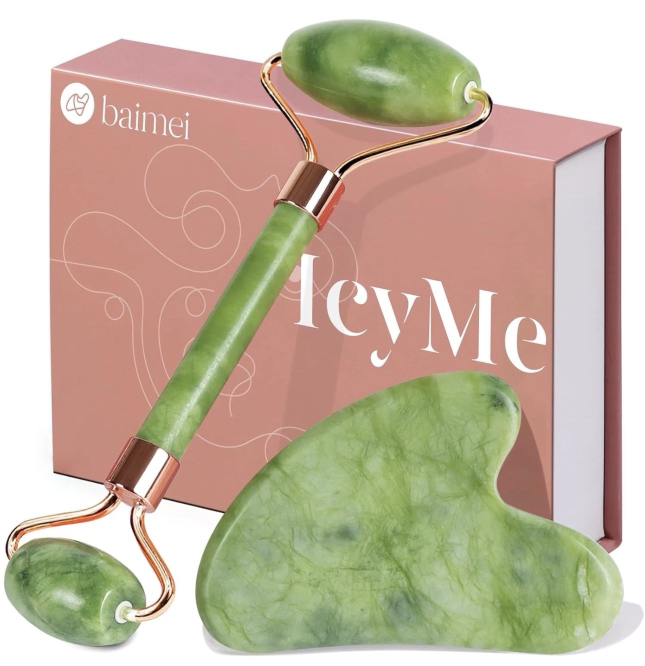BAIMEI Icyme Gua Sha & Jade Roller Facial Tools Face Roller and Gua Sha Set for