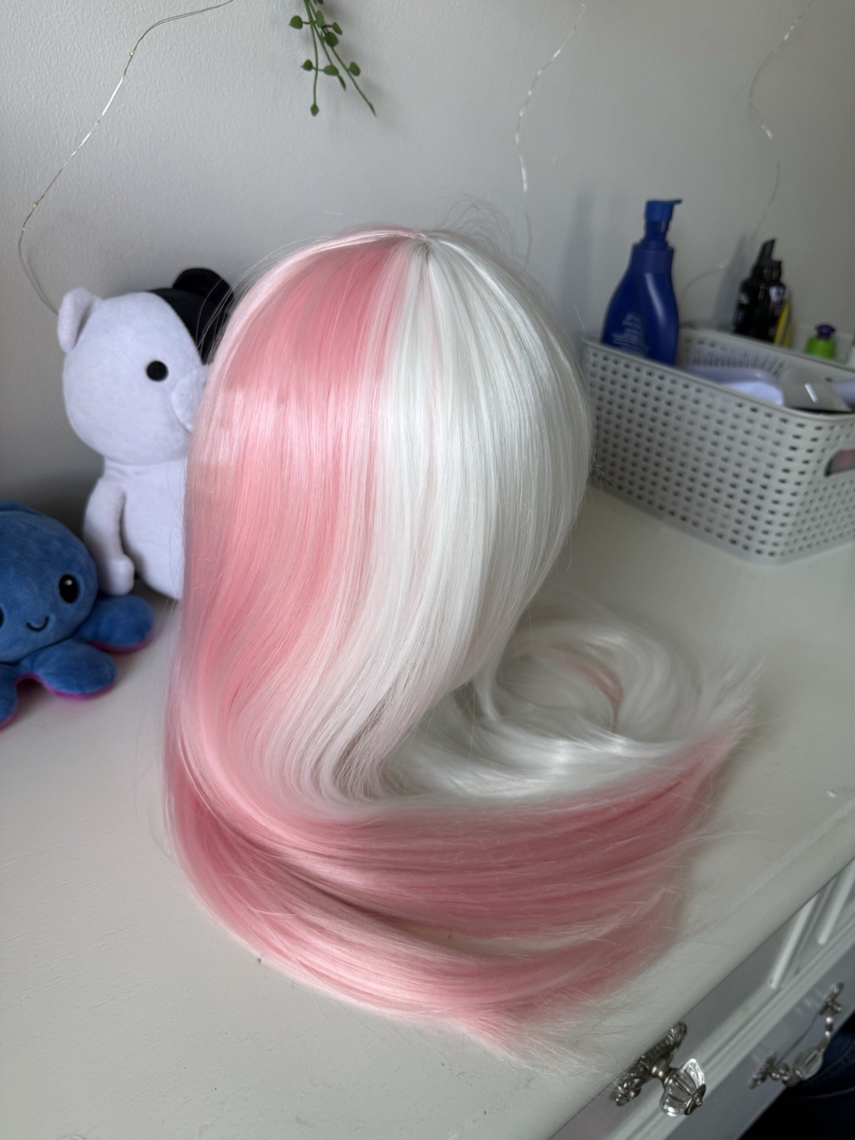 Pink and white split dye wig | Synthetic | Cosplay | Anime | Heat Resistant