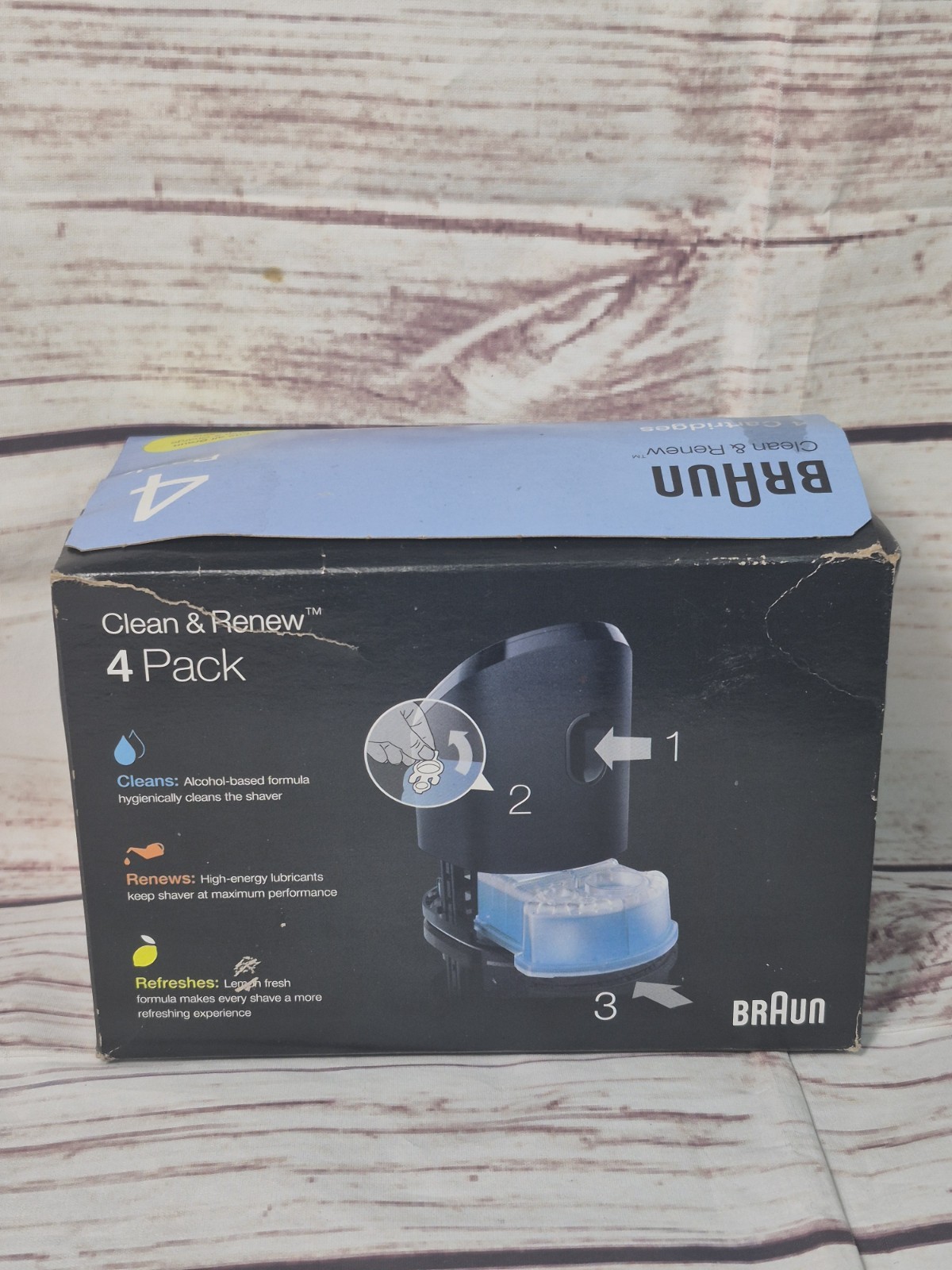 Genuine Braun Shaving Station Clean & Renew Refill Cartridges 4 Pack Lemon-Fresh