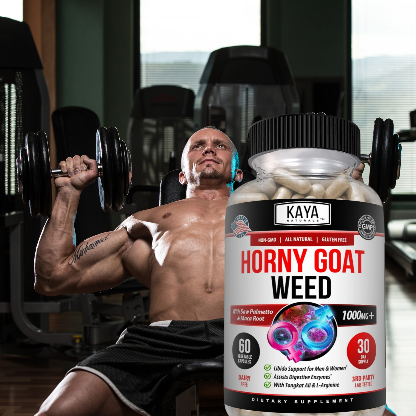 Horny Goat Weed for Men & Women-with Maca, Saw Palmetto, Ginseng, L-Arginine