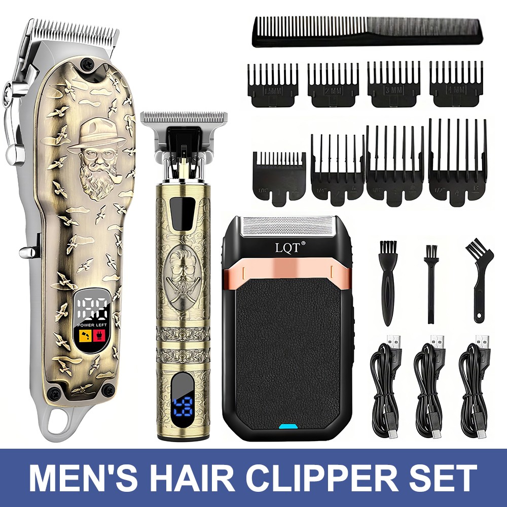 3Pcs/Set Professional Hair Clipper USB Charging Cordless Hair Clipper Men’s Hair