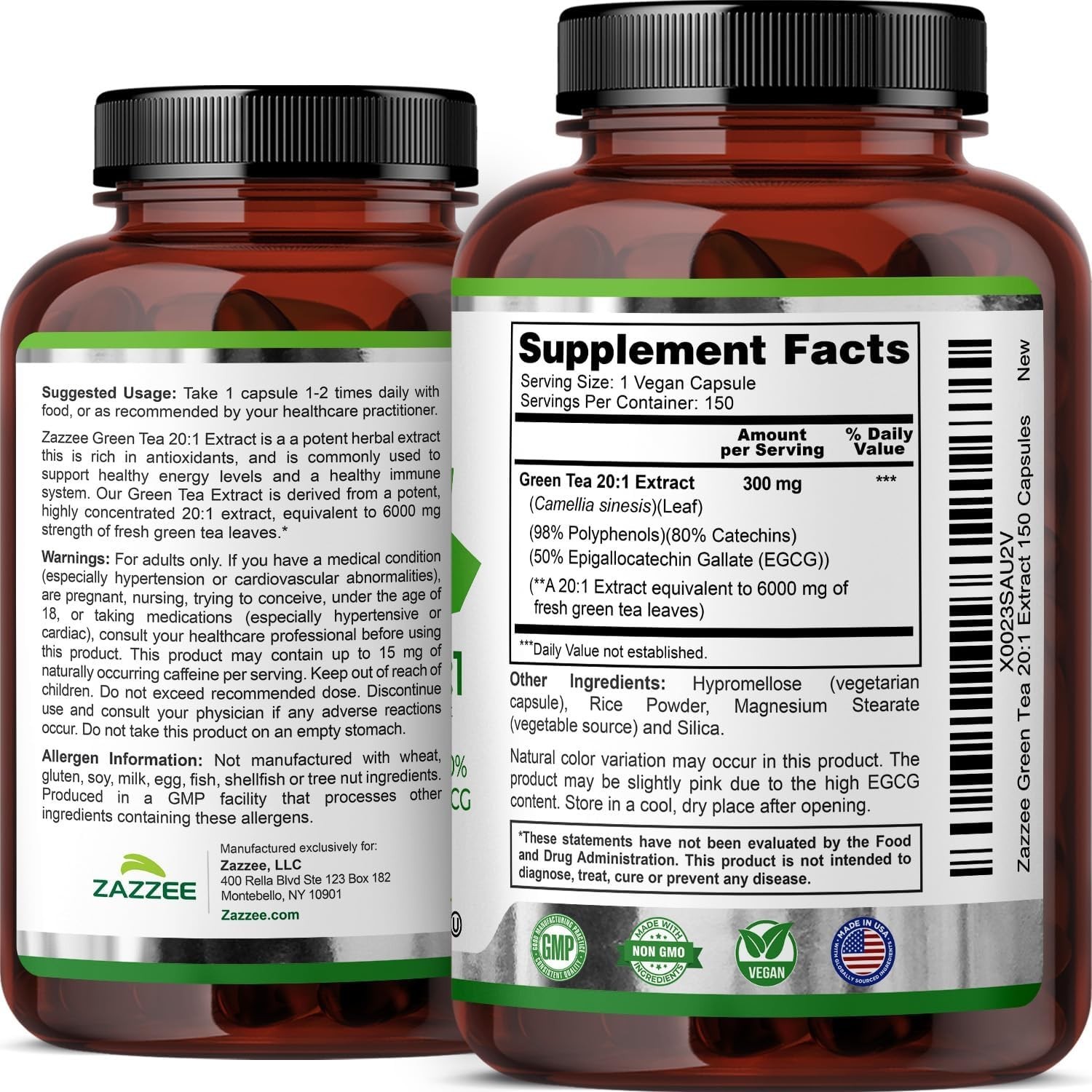 Extra Strength Green Tea Extract 20:1 – 150 Capsules for Energy & Wellness