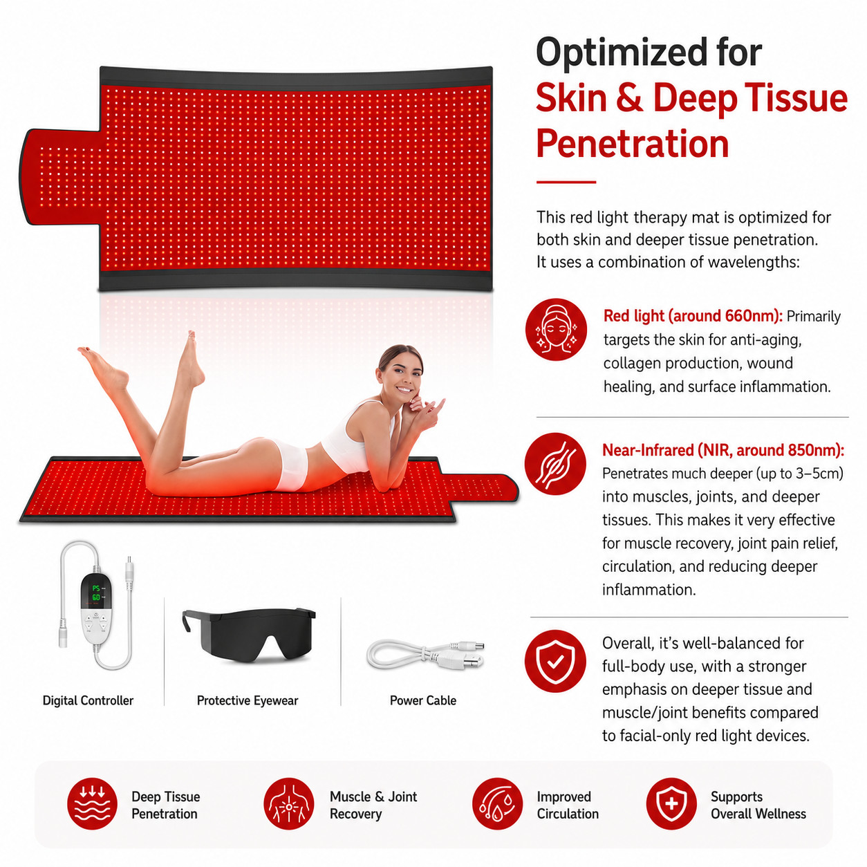 Body Red Light Therapy Mat for Relief & Recovery-660nm & 850nm Infrared