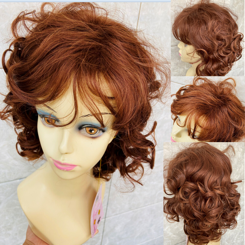 Medium Fluffy Wavy Auburn 33/30 Synthetic Hair Wigs Women Natural Fashion Wigs