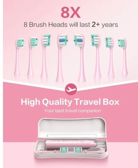 Sonic Electric Toothbrushes for Adults – Rechargeable with Travel Case, 8 Brush