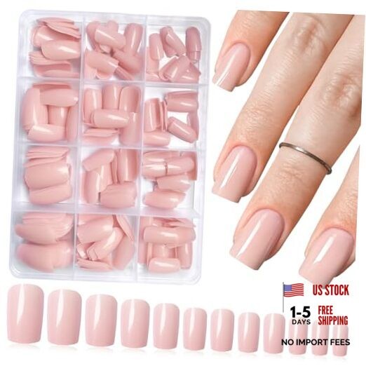 240pc Press on Nails Medium Square Fake Nails Glue on Nail Press ons Nude