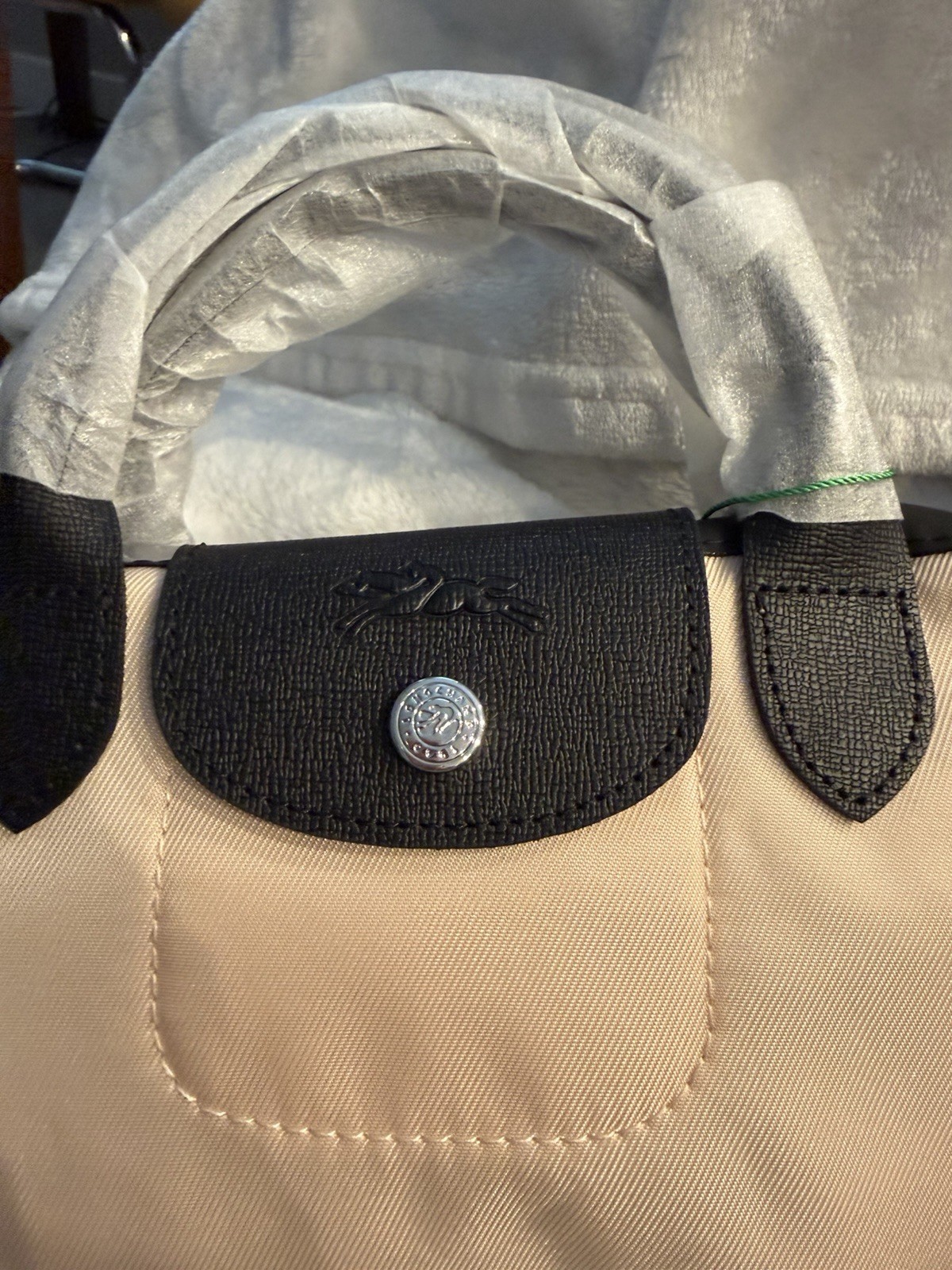 Longchamp Zip-Around Makeup Bag Beige & Black Nylon/Leather Zip Pouch