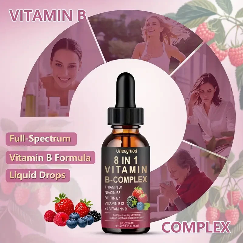 Vitamin B Complex 8 in 1 Liquid Drops with B1, B12 Methylcobalamin Free Shipping