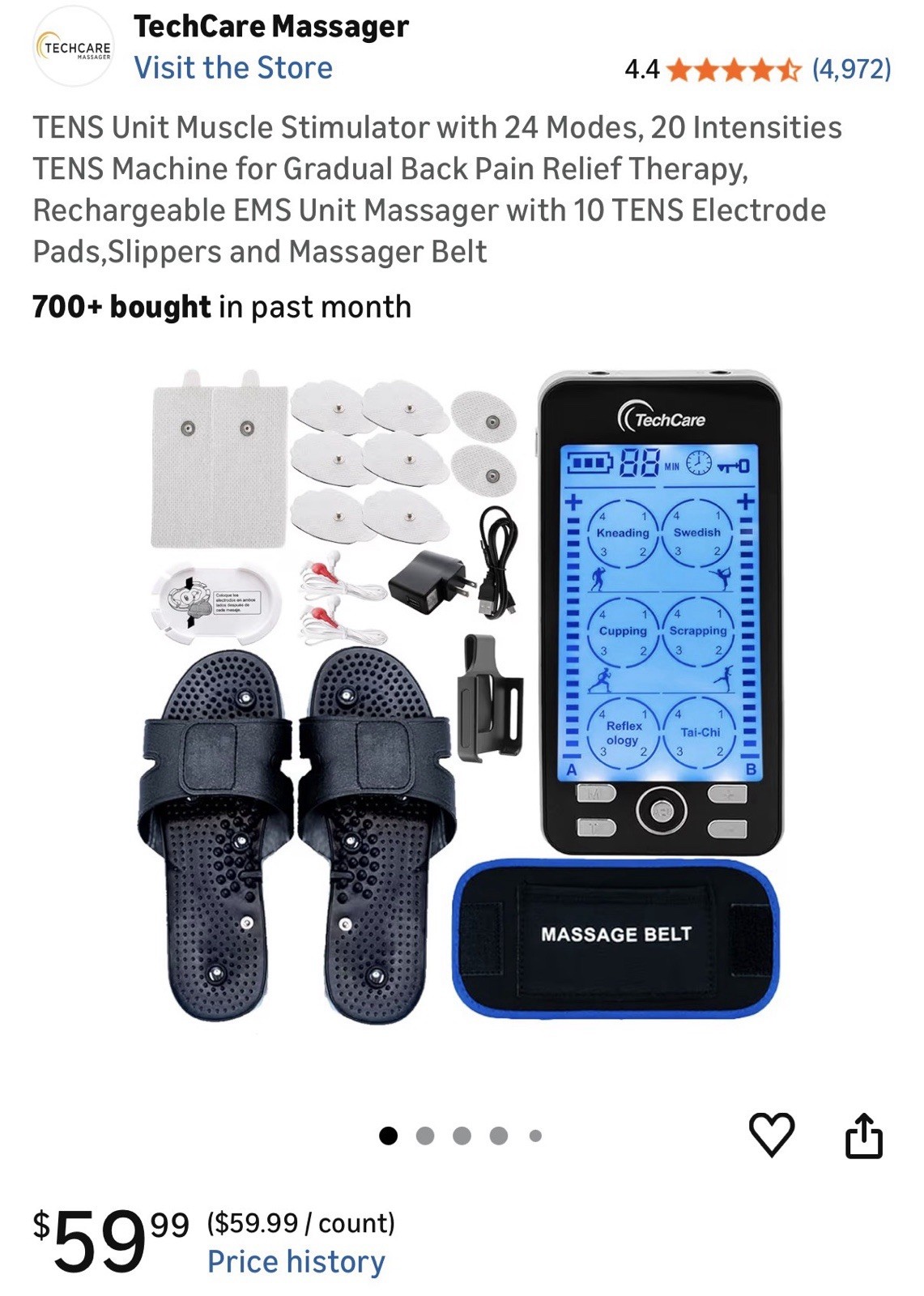 Tens Unit Muscle Stimulator 24 Modes Dual Channel Combo Set Slippers + Belt