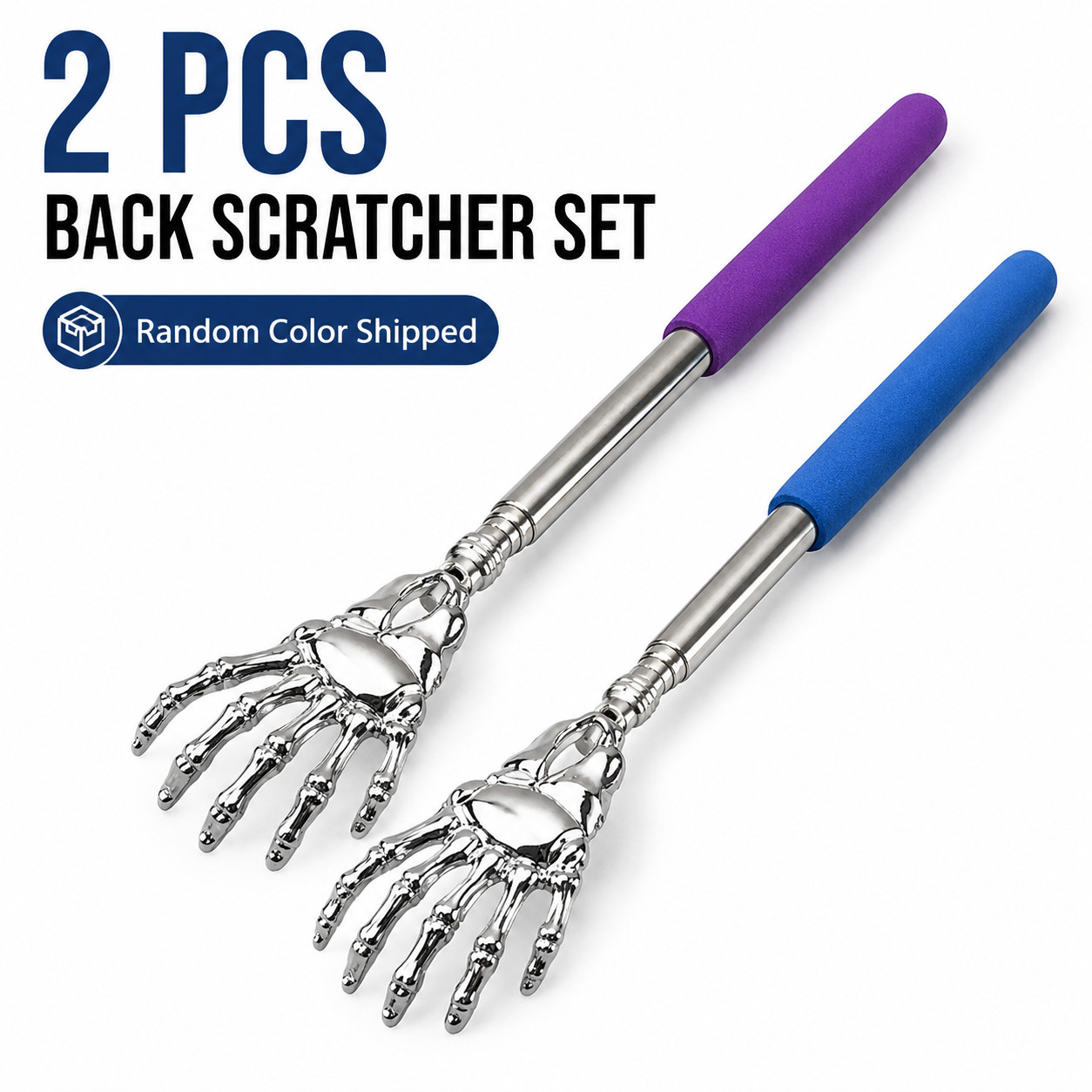 2PCS Metal Back Scratcher – Extendable Telescopic Massager for Itch Relief