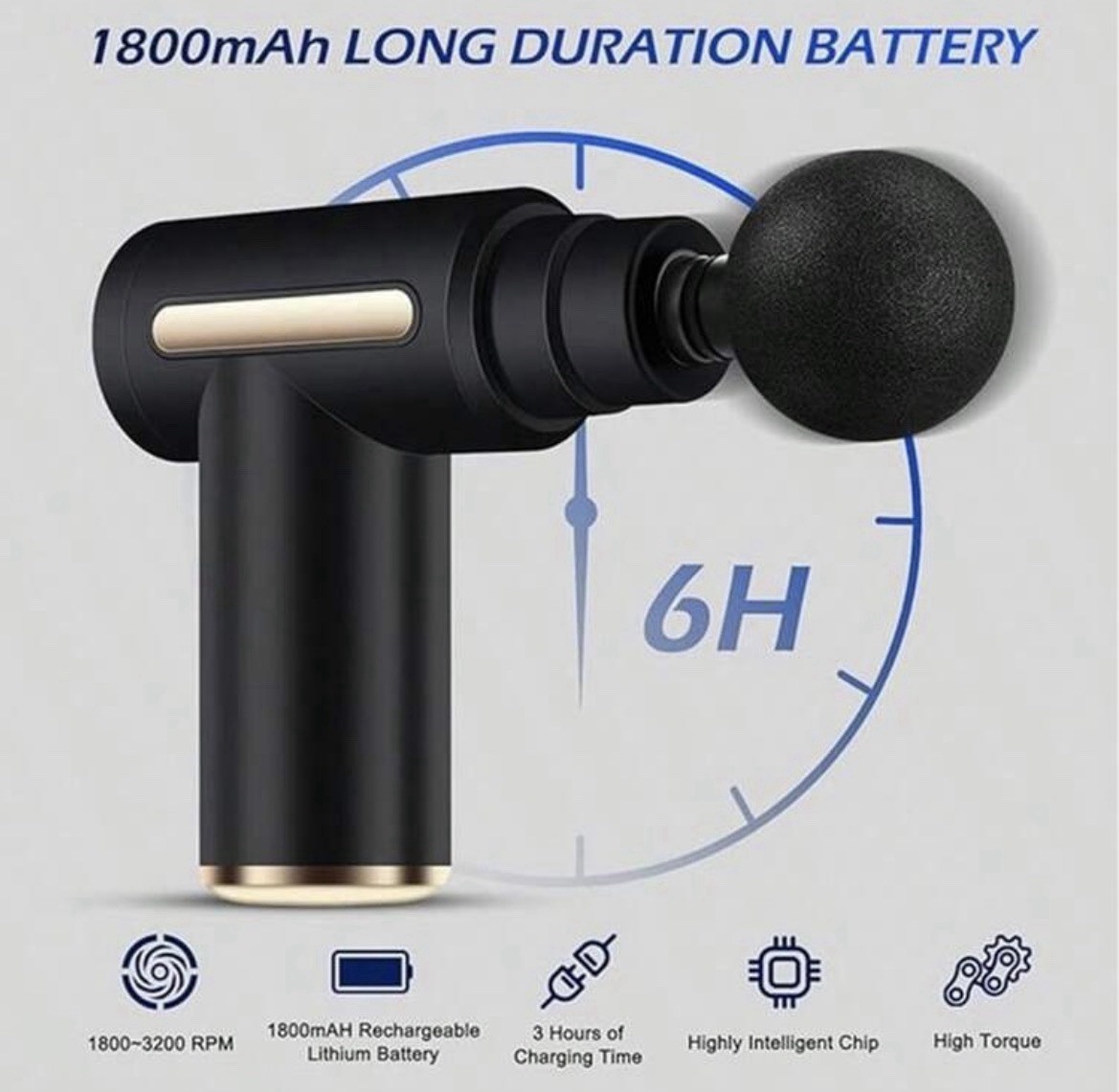 Mini Portable Handheld Massage Gun, 4 Heads, Multispeed Rechargeable Black/Gold