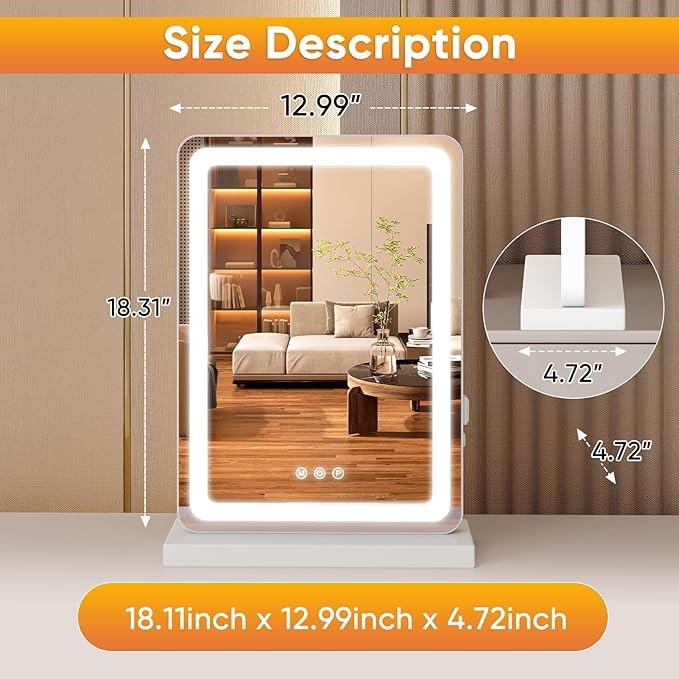 LED Vanity Mirror w/ USB Charging,Dimmable 3 Color Lights,w/ Smart Touch Control