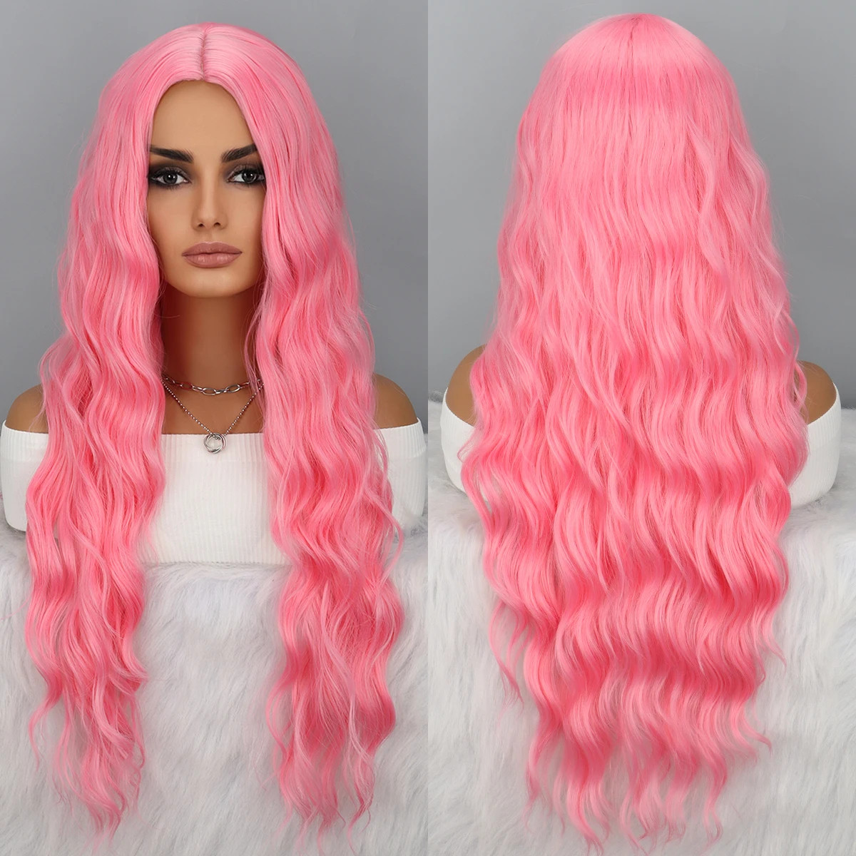 Long Wavy Middle Part Wig No Bangs Synthetic Curly Hair Women Party Cosplay