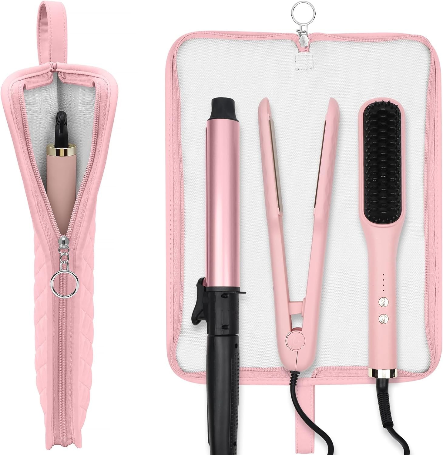 2-in-1 Heat Resistant Mat & Bag, Oversized Curling Iron Holder Pad, Portable Tra