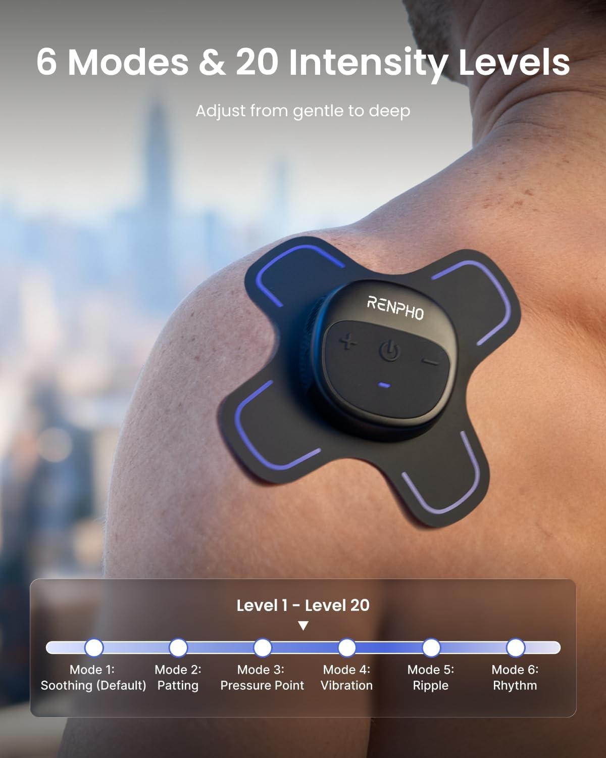 Wireless TENS Unit Muscle Stimulator, Portable EMS Machine | 6 Modes, 20 Intensi