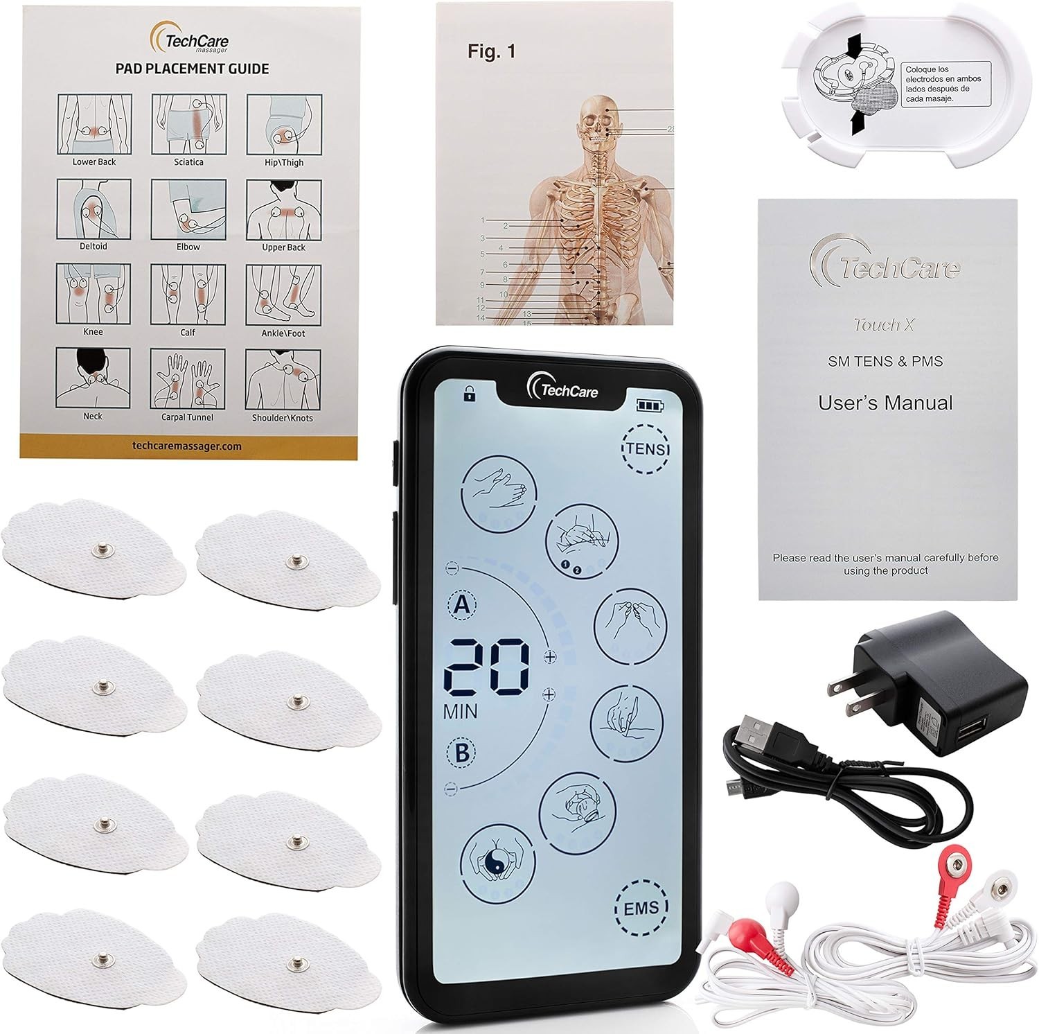 Touchscreen EMS Device, Dual Channel, Rechargeable, Deep Tissue Pain Relief